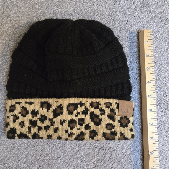 CC Animal Print and Black Stocking Cap EUC - Picture 3 of 6